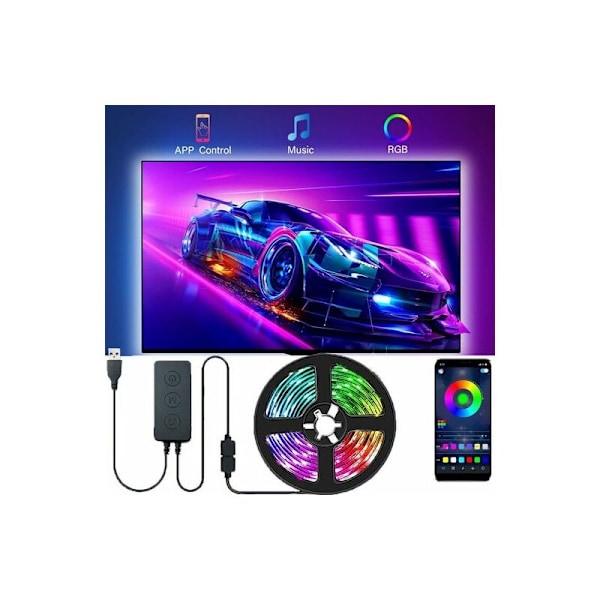 LED-remsa, LED-remsa, LED-bakgrundsbelysning för TV, Musiksynkronisering, RGB Bluetooth-app, 3 knappar, 3M