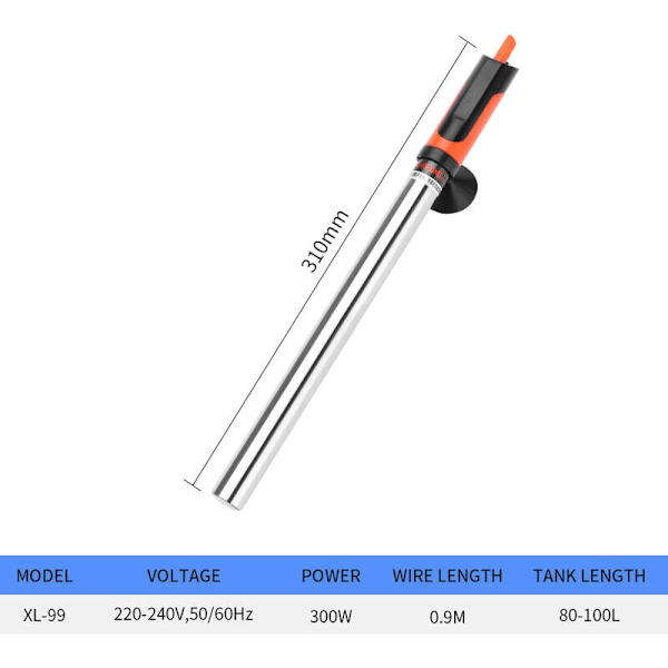 Rea-utgåva XL-99 Uppvärmningsstav i rostfritt stål Automatisk termostat Explosionssäker och läcksäker akvarieuppvärmningsstav (300W)