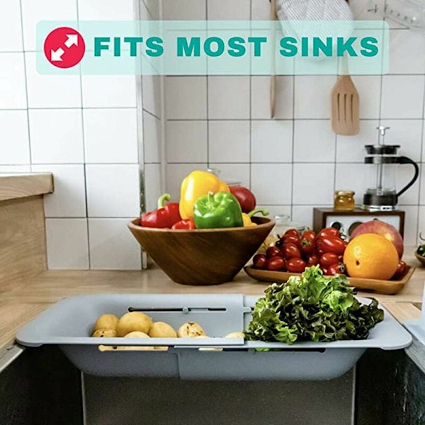 Köksavloppskorg, Diskbänkstorkställ för förvaring och tvätt av diskar / frukt / grönsaker (grå)