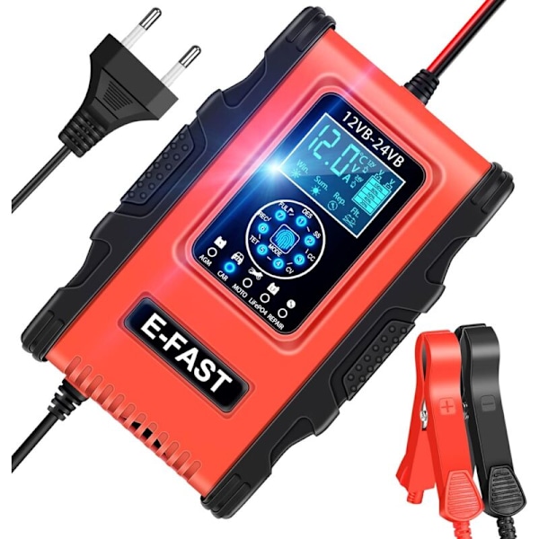 Intelligent Batteriladdare, LiFePO4 Batteriladdare för Automatisk Bil med LCD-Skärm Reparationsfunktion för Bil Motorcykelbatteri