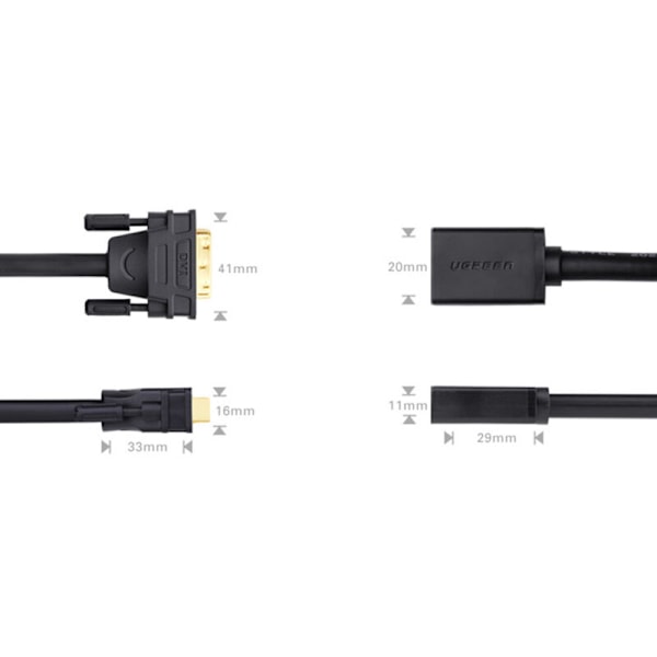 HDMI (Hona) till DVI (Hane) Adapter, 0.15m, Svart