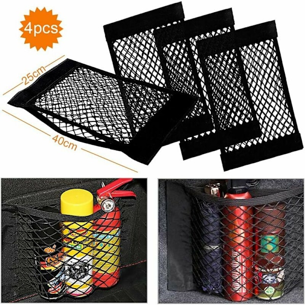 Bilbagageutrymmesnät, 4 st 40x25cm Organiseringsväska Fickbilbagageutrymmesorganiserare, Bilförvaringsnätväska med Elastisk Magisk Klistermärke för Bilbagage