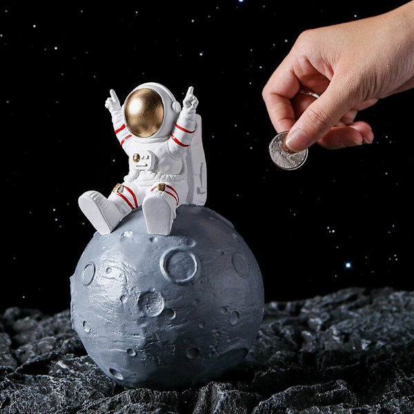 Spargris för barn/vuxna, astronautleksaker med planeter, hartsgris för modern heminredning, rymdpresent till barns födelsedag, 12x12x19cm (guld)