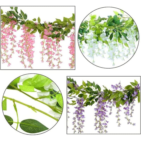 Konstgjord Wisteria Blomstergirlang, 5 st Totalt 10 meter Konstgjord Wisteria Vinranka Silkeblomma Hängande för Hemträdgård Fest Bröllop Båge Blomsterdekoration (Ljus
