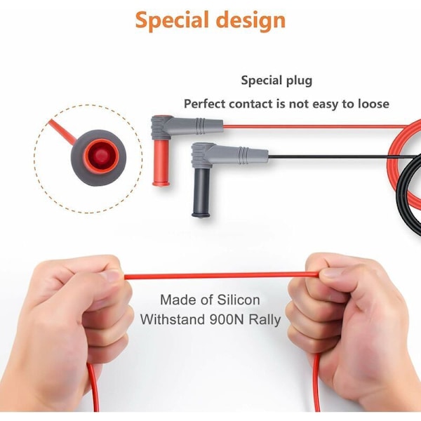 Multimeterprober, Mjukt Silikon Testkit för Elektriker, Cat III Testledningar 1000V med Alligatorklämmor och Nålprob