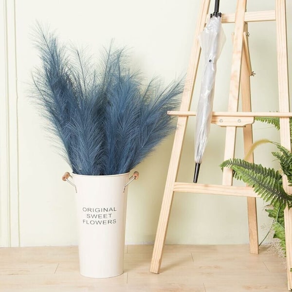 10-pack 2 fot Konstgjort Pampasgräs Stort Långt Fluffigt Faux Bulrush Reed för Vasfyllning Vardagsrum Köks Boho Dekoration (Blå)