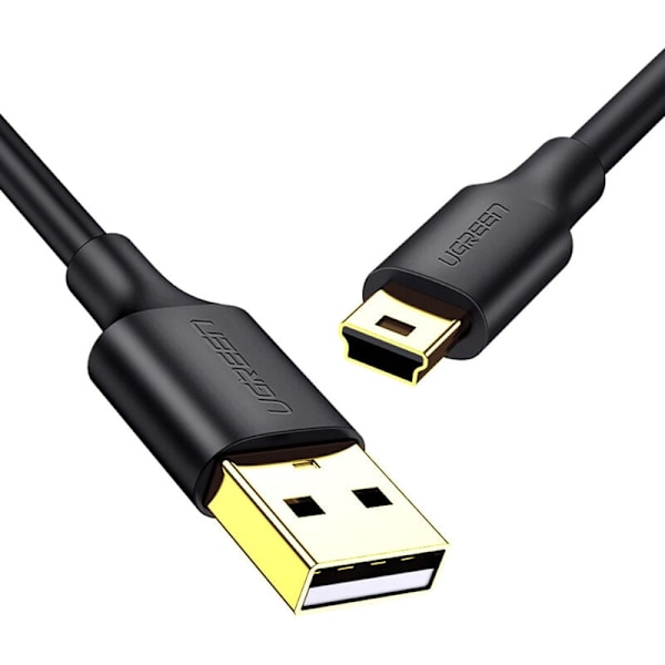 Förgylld 5-polig USB-kabel - 0,25 m Mini USB-kabel, Svart