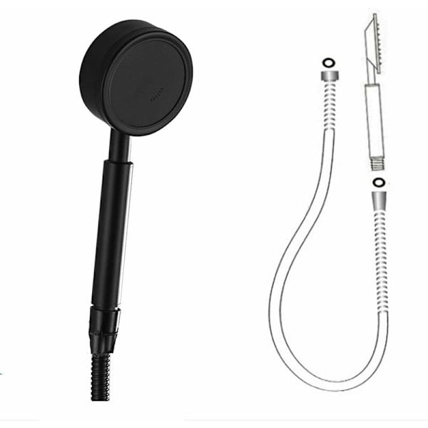 Duschhuvud med slang och handdusch 80mm diameter med 1,5m vattenbesparande rostfritt stålduschsslang och högtryckssvart dusch