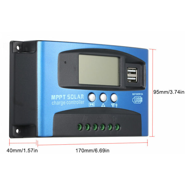 Sol- och vindregulator Solladdningsregulator MPPT dubbel LCD-display USB solcells panelladdningsregulator automatisk, 40A - 40A