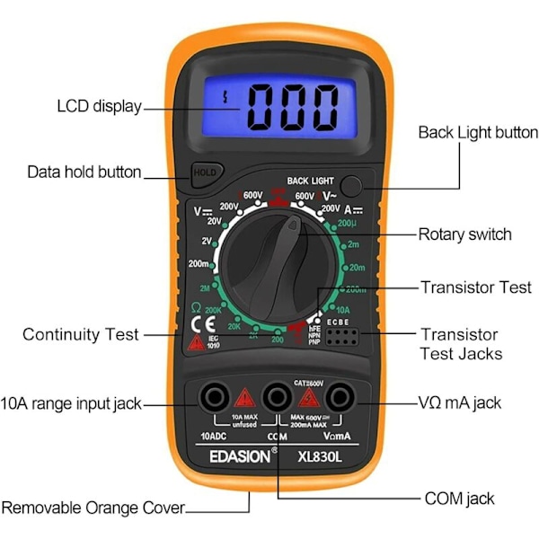 Digital Multimeter Bilbatteri Krets Multi Testare Voltmeter Amperemeter OHM AC/DC Spänning DC Ström Kontinuitet Motstånd Dioder Transistor Elektrisk