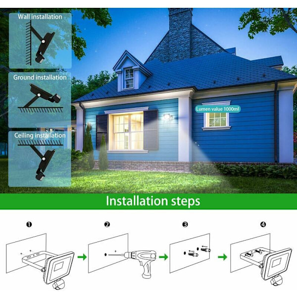 LED-belysning för utomhus med rörelsesensor, LED-spotlight för utomhus, detektor 6500K kallvit, säkerhetsbelysning [Energiklass ]