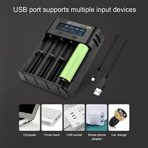 18650 Batteriladdare 4 Slots för 18650 21700 26650 Litium AA AAA Nimh Batteri
