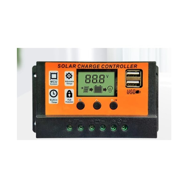 12V/24V 30A Solpanel Laddare Styrenhet LCD Display, Dubbla USB-portar 1347035cm Orange MNS
