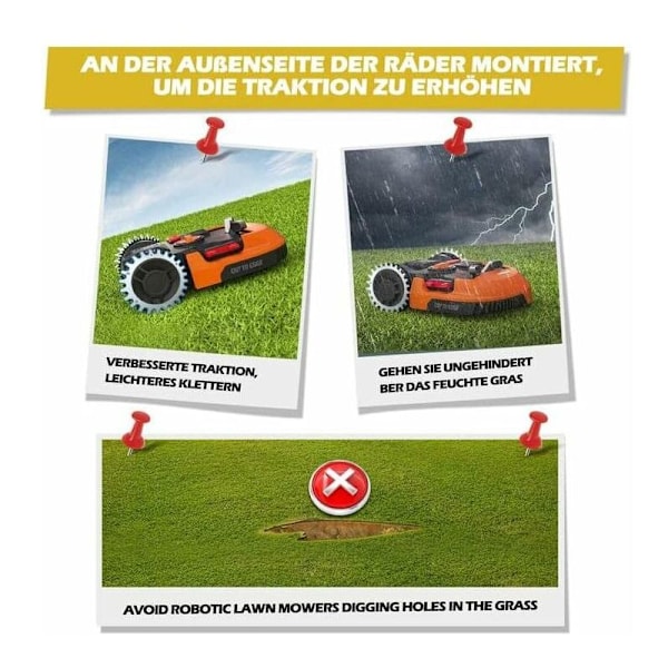 Premium Rostfria Spikar för Worx Landroid Gräsmatta Robotmodell S/M Tjocklek 2mm, Förbättrad Grepp - Polerad Avgratning - Hjuldiameter: 205 Mm