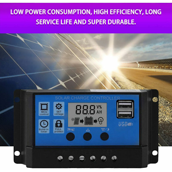 100A Solpanelregulator Solladdningsregulator LCD-display Gatulampa Laddningssystemregulator PWM Laddningshantering Dubbla USB-utgångar