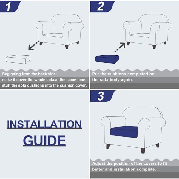 Högkvalitativ Stretch Soffa Sitsöverdrag, Kuddskydd, Tvättad Soffa Sits (2-sits, Mörkblå)