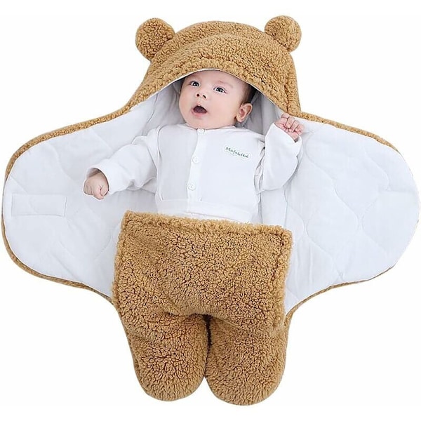 Unisex Babyfilt, Sovsäck Baby Nest, Huvad Filt Nyfödd - Brun - M(3-6 Månader) -13Thirteen-6M(4268CM)