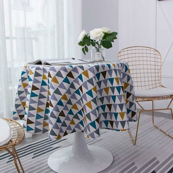 Rund bordsduk i bomull och linne, twill, enkel nordisk stil, fräsch, hållbar, återanvändbar, skrynkelfri dekoration för kök, matbord