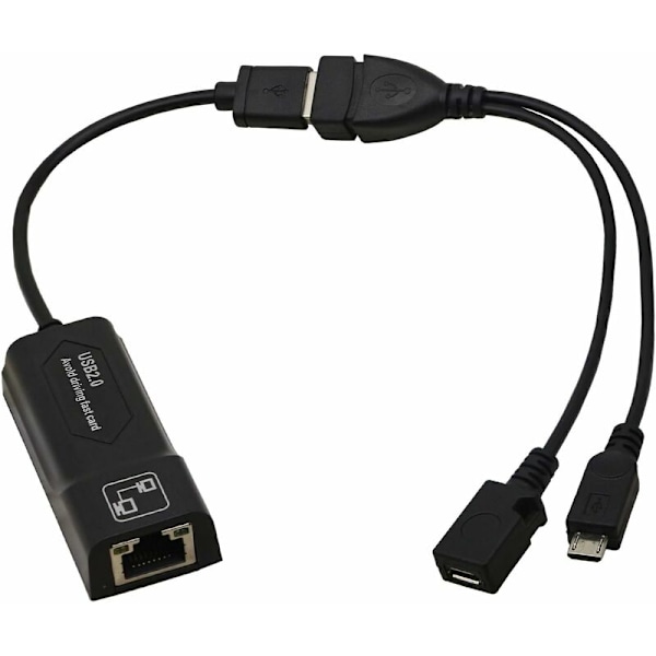 Ethernet-adapter 100 Mbps USB Ethernet-nätverksadapter med USB-strömadapter och Kangping OTG-kabeladapter för streamingpinnar (2:a generationen)