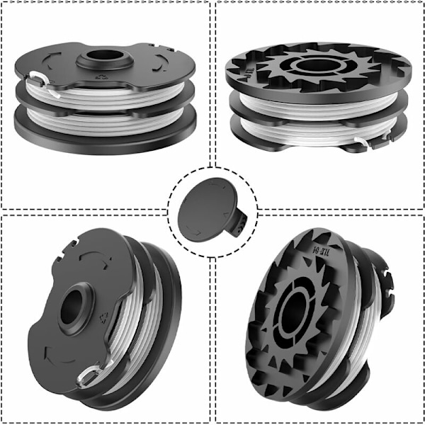 4 st Trimmersnöre-spolar för Parkside PRTA 20-Li A1/B1/B2/C3, PRT 300 A1, PRT 550 A1/A3, Diameter: 1,6 mm, Längd: 8,3 m, TLP-01 Spole (4 Spolar + 1 lock