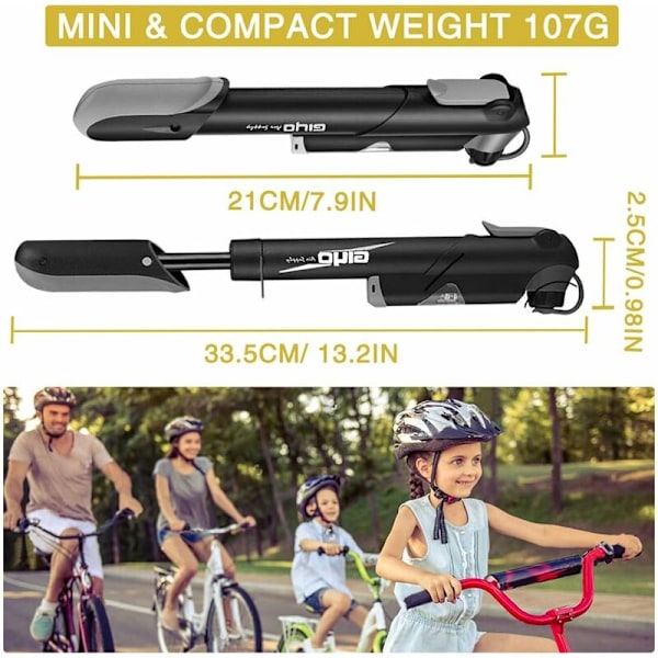 Minicykelpump 120 PSI Högtryck med tryckmätare, Presta handpump och Schrader ventilkompatibel för landsvägscykel och MTB