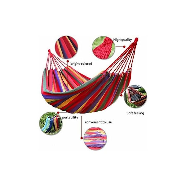 Bärbar Fallskärmsduk Hängmatta Bomull Andningsbar Trädgårdshängmatta Bärbar Resa Camping för Dubbel Maximal Last 300 kg Flerfärgad (2 Personer, Röd)