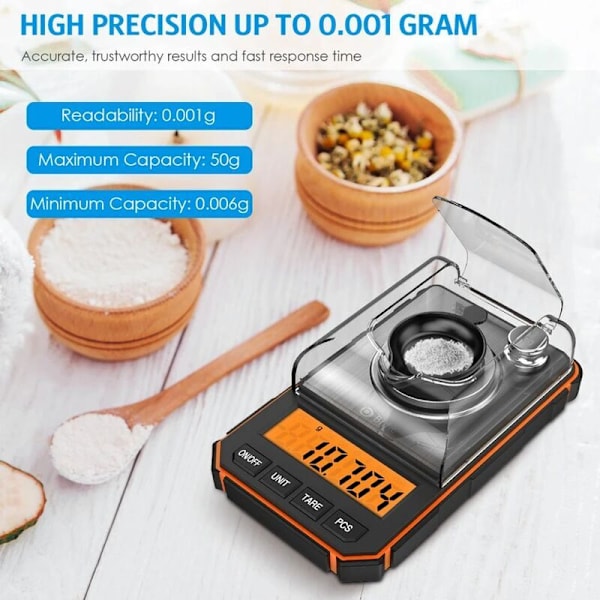 0,001g Bärbar Elektronisk Digital Vågskala Mini Precision Vågskala Professionell Fickvågskala Milligram 50g Kalibreringsvikt Färg slumpmässig
