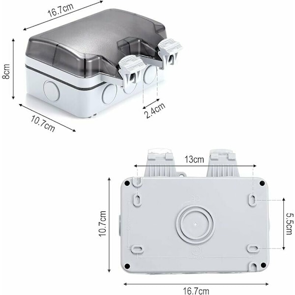 Vattentäta utomhusuttag, Dubbla utomhusuttag IP66, Vattentäta vägguttag med lock,