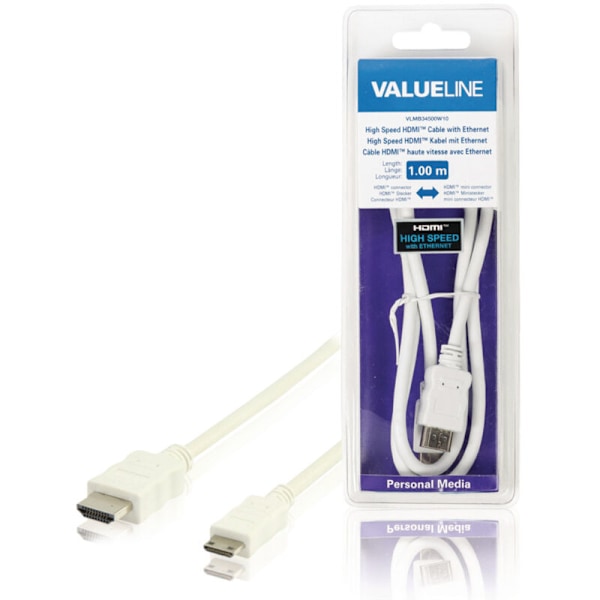 Valueline Vlmb34500w10 HDMI-kabel med Ethernet, höghastighetsanslutning - Mini HDMI-kontakt 1,00 m Vit