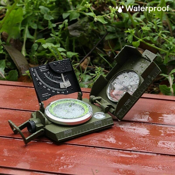 Professionell Kompass, IP65 Vattentät Metallkompass Fluorescerande Siktkross med Klinometer och Bärväska för Äventyr/Camping/Orientering