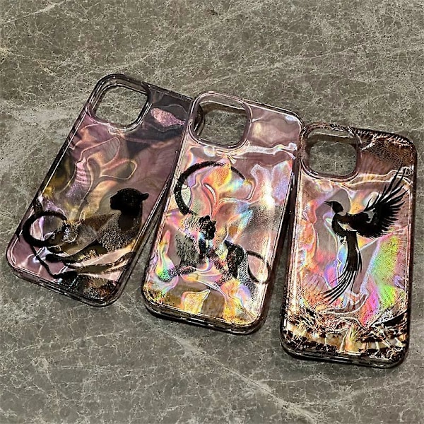 Skal för iPhone 15 Mönster Laser Effekt PC+TPU Stöttåligt Telefonskydd