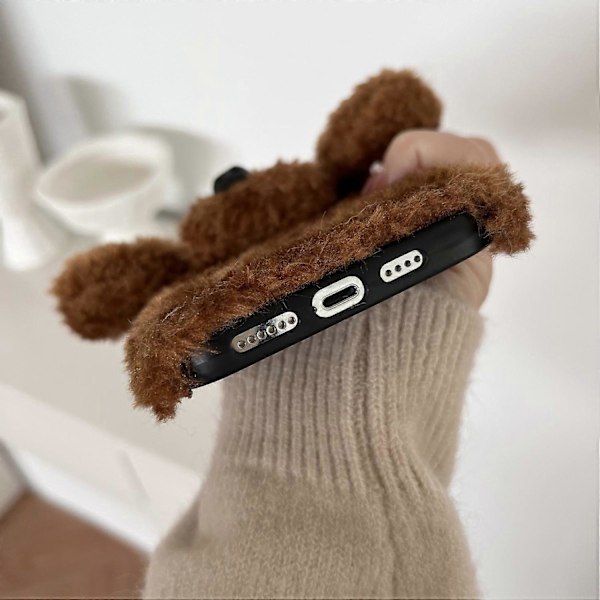 För iPhone 15 Pro Skal Söt Nallehund Fluffigt Mjukt TPU Vinter Telefonskal - Grå