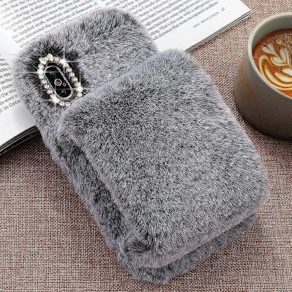 til iPhone 11 Case Søde Piger Blød Kunstpels Glitter Diamant Pelsede Fluffy Handske Silikone Telefon Cover Case til iPhone 11 Case Grå