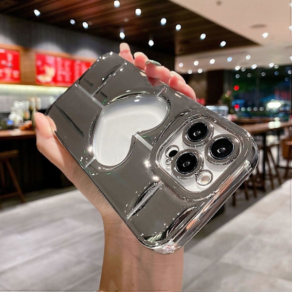 Til iPhone 15 Pro Max Cover Elektroplettering 3D Effekt Hjerteformet Telefon TPU Cover