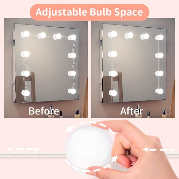 LED Spejlslys Hollywood Stil Spejl Makeup Lys 10 Dæmpbar