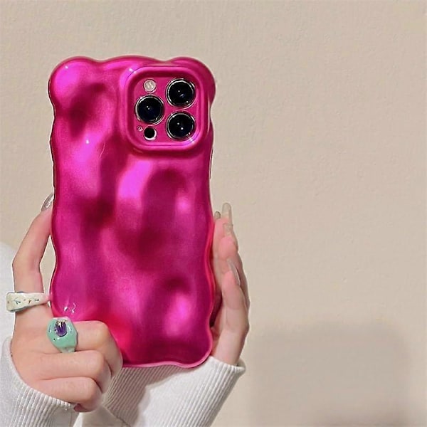 Skal för iPhone 15, Cool Hot Pink Bubble Design 3D Meteoritmönster Vågigt Lockigt Ram Glitter Skal, Stötsäkert Mjukt TPU Skydd, för iPhone 15