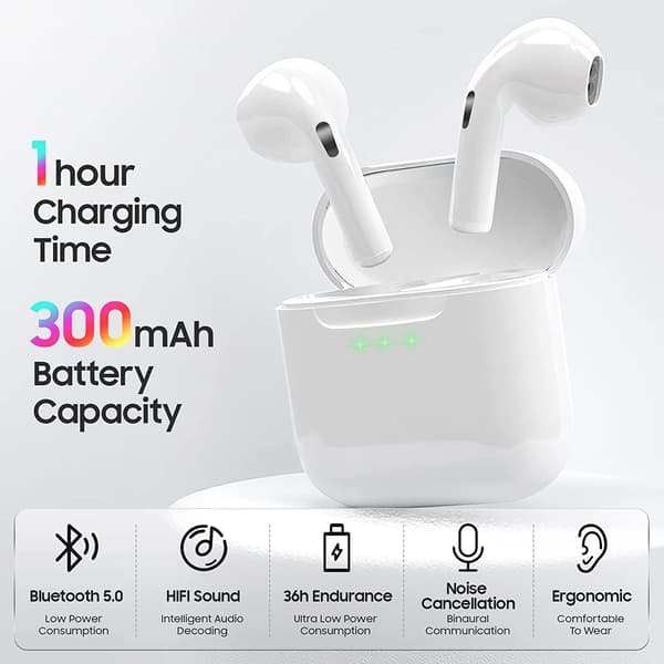 Fullständigt Trådlösa Bluetooth-Hörlurar + Silikonfodral Vit