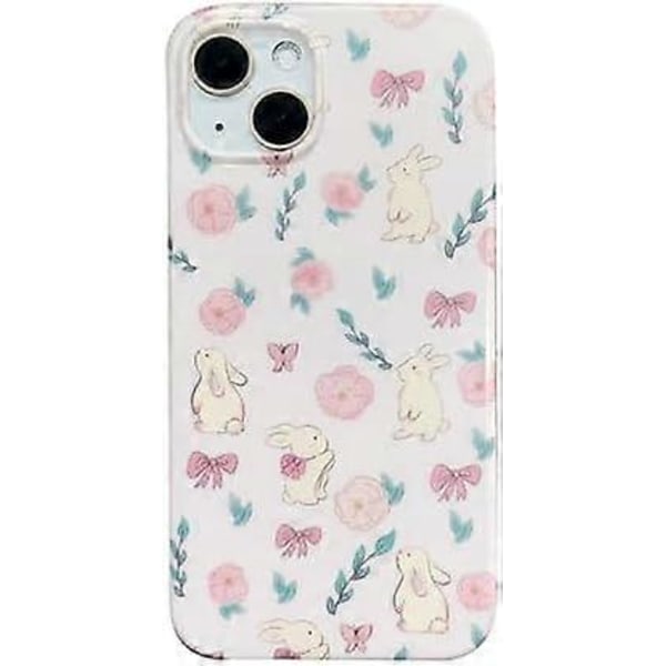 Rosa Blommig Kanin Mobilskal för iPhone 15 Pro Max, Sött Korea 3D Kanin Blomma Tecknat Skal för Kvinnor Flickor