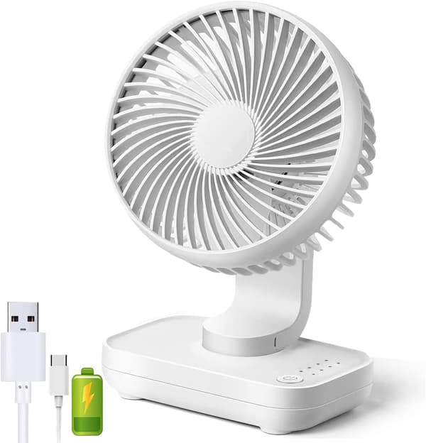Bordsfläkt 4 Hastigheter Tyst 90° Variabel Mini Skrivbordsfläkt USB Uppladdningsbar Perfekt för Sovrum (Vit)