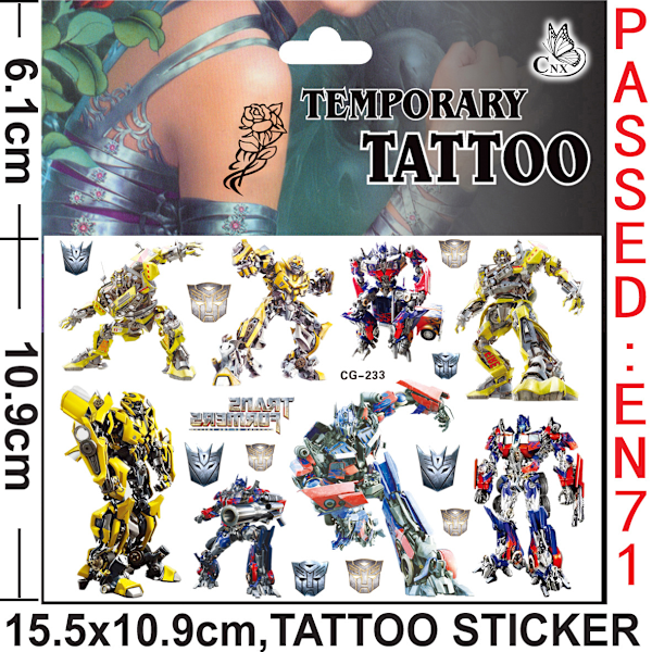 4 kpl Muunneltavia Autobot-lasten tatuointi-sarjakuvatarrat pojille