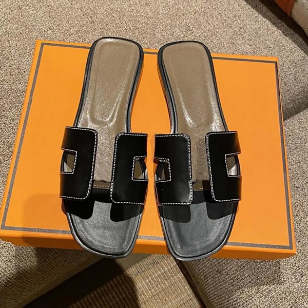 Sexede sandaler dame strand slippers Klassiske flade læder slippers dame 8