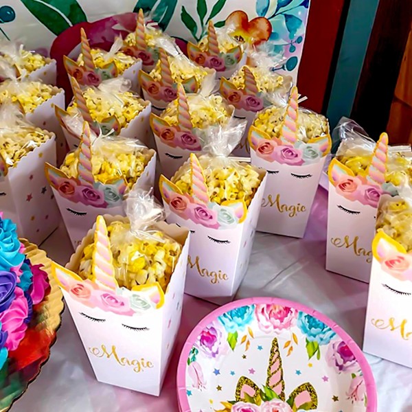 12 st Unicorn Popcornlådor, Barnkalas Papp Kartong Godis Presentask