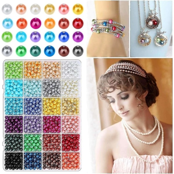1680 stk. 6 mm 24 farger runde perler hullperler for smykkelaging løse avstandsperler for juvel