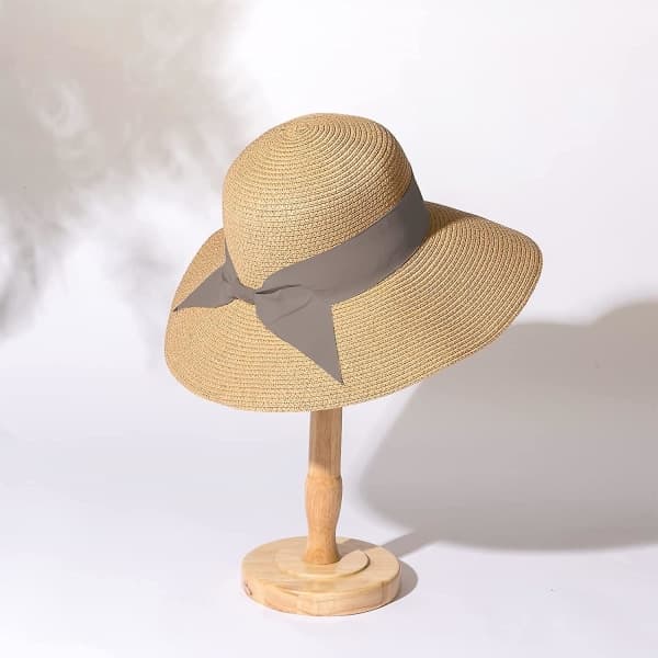 Damer Strand Halm Panama Hat Bredbredd Foldbar Fedora Solhatte Til Kvinder Uv Upf 50+ Grå Grey
