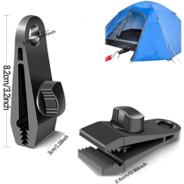 10-pack Tarpklämmor Tältklämmor, Tarpkrokar Vindklämmor (Svart)