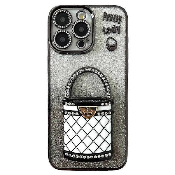 Til iPhone 15 Pro Etui Spejl Støtteben TPU+PC Gradient Glitter Telefon Cover