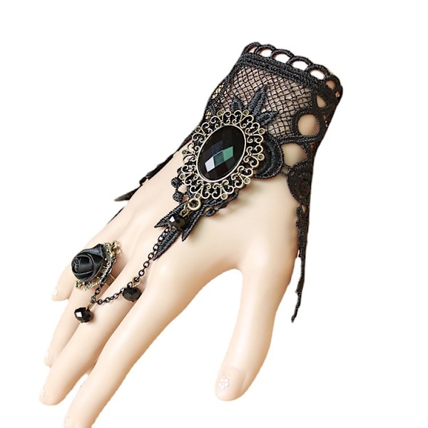 Gotisk Blommig Spets Steampunk Armband Ring Pärlade Handskar