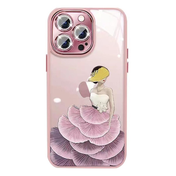 Til iPhone 14 Pro Max Telefon Cover Skønhedsmønster Print Hærdet Cover med Glitter Linsebeskytter