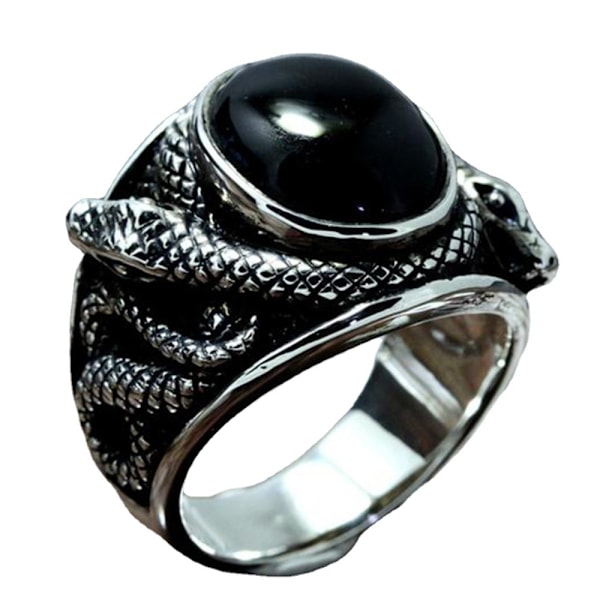 Reptil Slange Ring For Menn, Svart Edelsten Slange Band Ring 9
