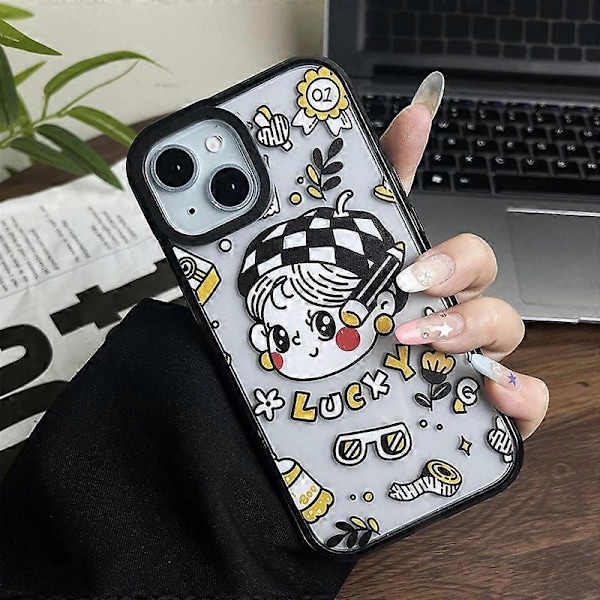 Til iPhone 14 Plus Cover Lucky Girl Mønster Akryl Ridsefast Telefon Cover